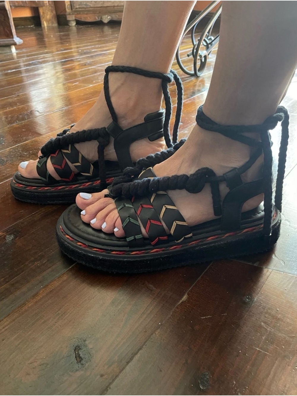 Farm Rio Black Rope Tie Flatform Sandal - Picture 9 of 10